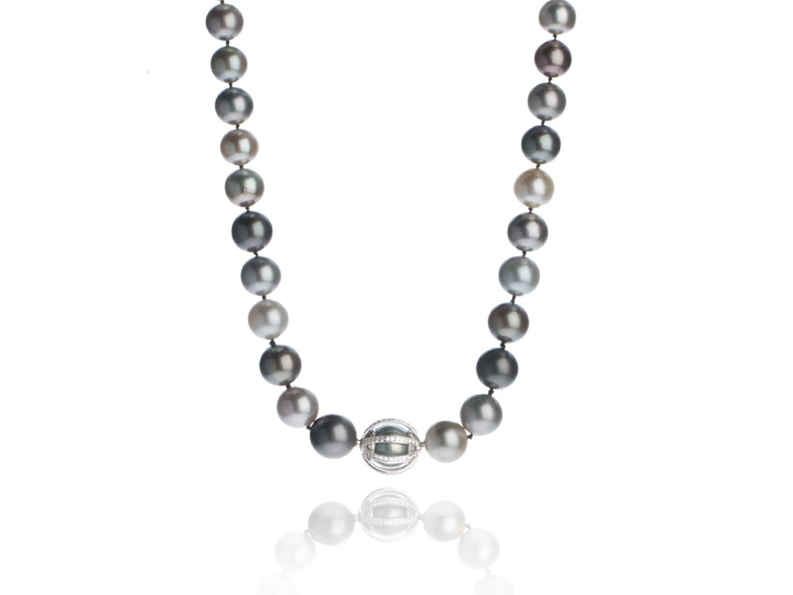 Collier Tahiti Perlen 9 bis 12mm Weißgold Diamond N E U
