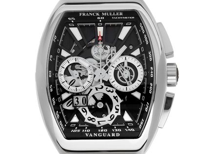 Franck Muller Vanguard Grande Date Stahl Automatik Chronograph Armband Leder Kautschuk Faltschließe 56x40mm Box&Pap. Full Set Neu