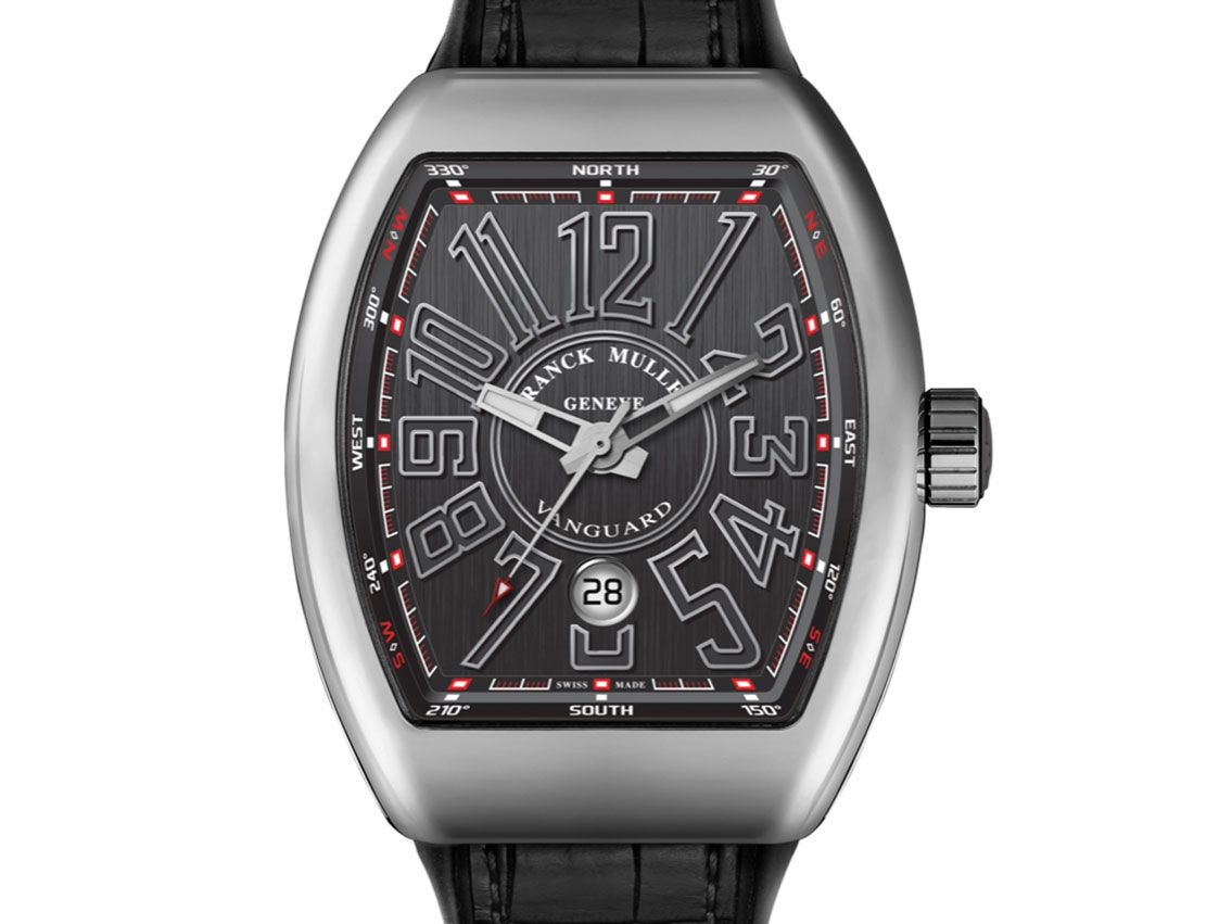 Franck Muller Vanguard Collection Stahl Automatik Chronograph Armband Leder Kautschuk Faltschließe 54x44mm Box&Pap. Full Set Neu
