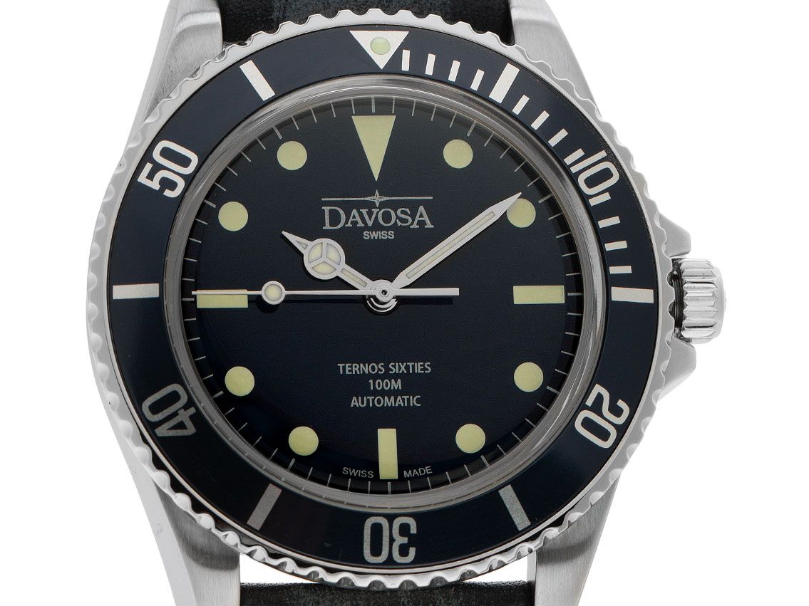 Davosa Ternos Sixties Stahl Automatik Armband Leder 40mm Bj.2020 Box&Pap. Full Set Neu