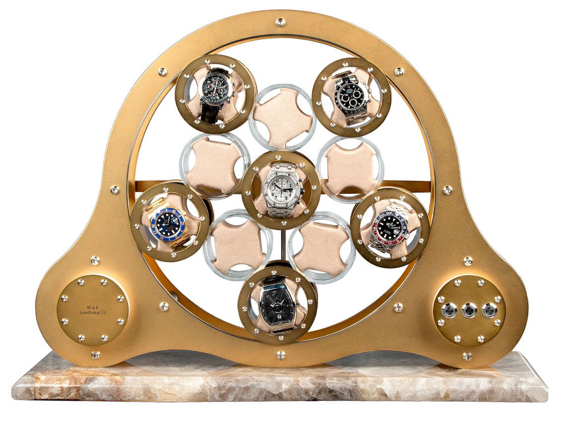 LumiSidus 11 Cristal Uhrenbeweger 24kt vergoldet mit Beleuchtung 44x60x21cm Neu