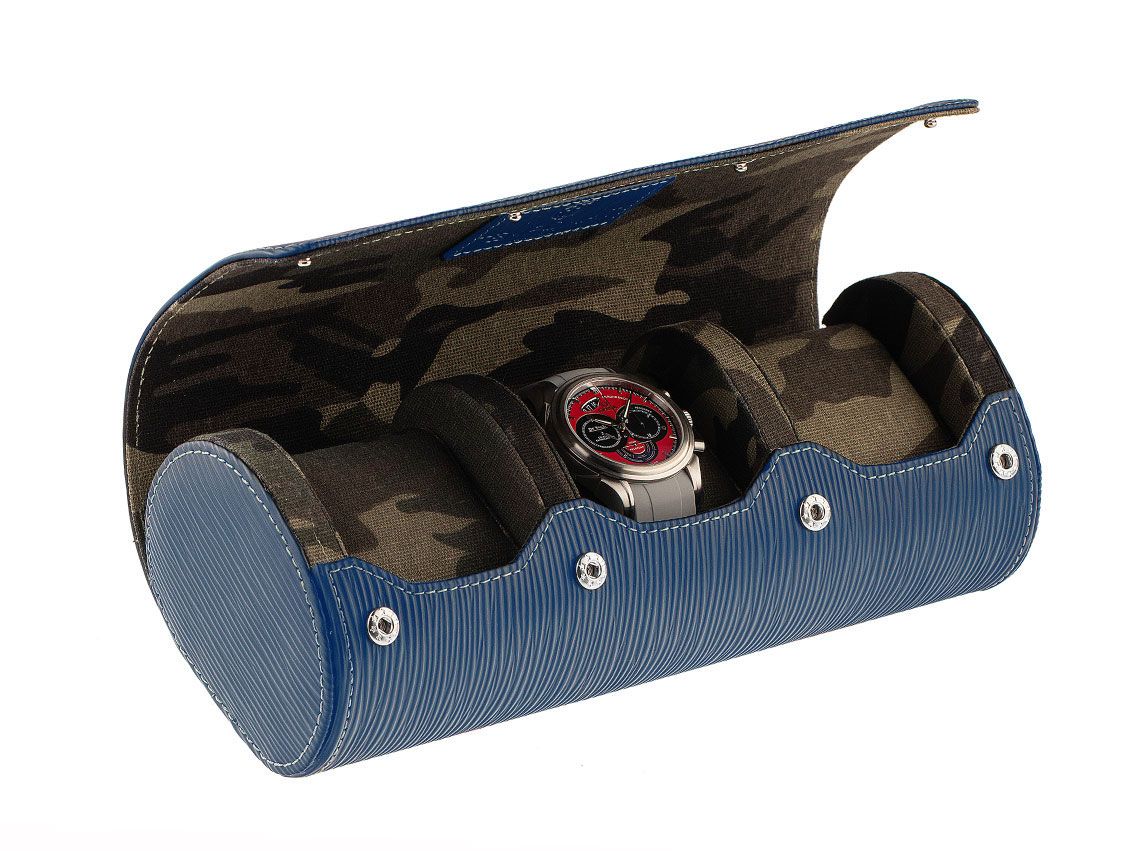 Tempomat Uhrenbox Watchroll 3 Stück Leder blau 245x100x70 mm Neu