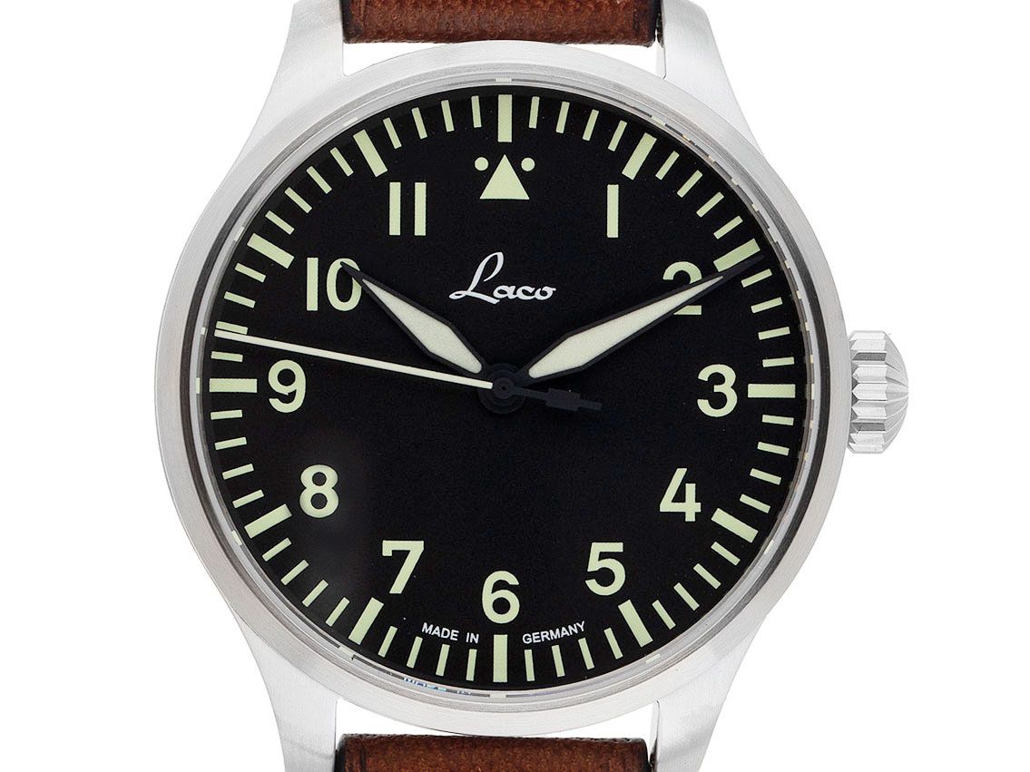 Laco Fliegeruhr Basis Augsburg Stahl Automatik Armband Leder 39mm Box&Pap. Full Set Neu