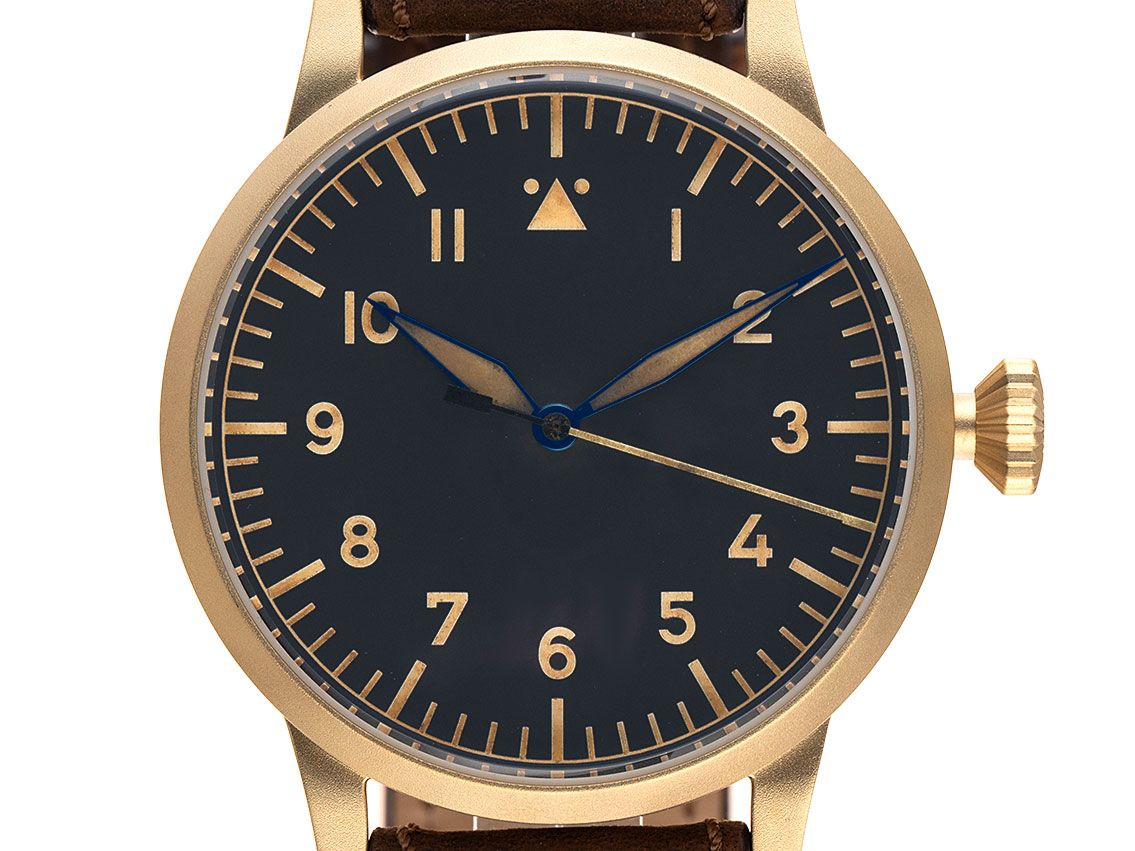 Laco Fliegeruhr Saarbrücken Bronze Automatik Armband Leder 45mm Ref.862085 Box&Pap. Full Set Neu 