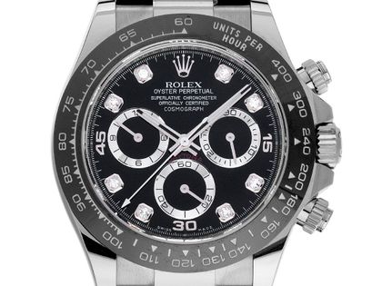Rolex Daytona 18kt Weißgold Diamanten Automatik Chronograph Armband Kautschuk Faltschließe 40mm Ref.116519LN Bj.2022 Box&Pap. Full Set ungetragen