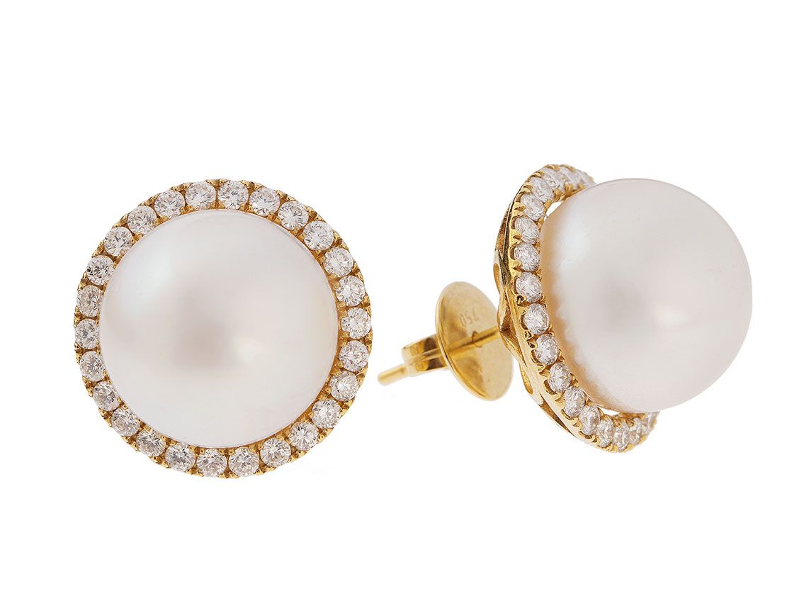 Ohrstecker 18kt Gelbgold 15,6g Diamanten 1,55ct Südseezuchtperlen 19mm