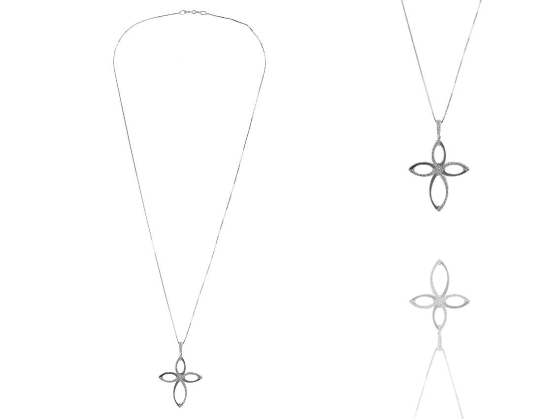 Halskette Anhänger 18kt Weißgold 4,2g Diamanten 0,34ct