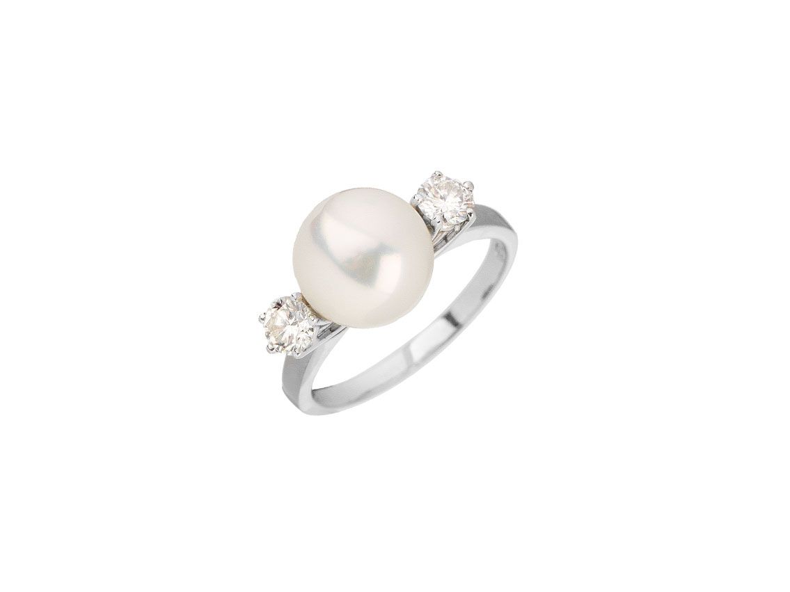Ring Design 18kt Weißgold 4,5g Gr.54,5 Diamanten 0,50ct Akoya Zuchtperle 9,7mm Handarbeit