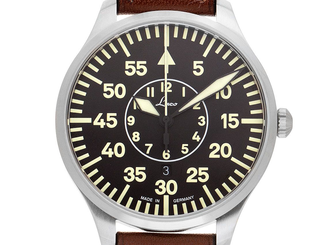 Laco Fliegeruhr Zürich.2.D Stahl Quarz Armband Leder 40mm Box&Pap. Full Set Neu