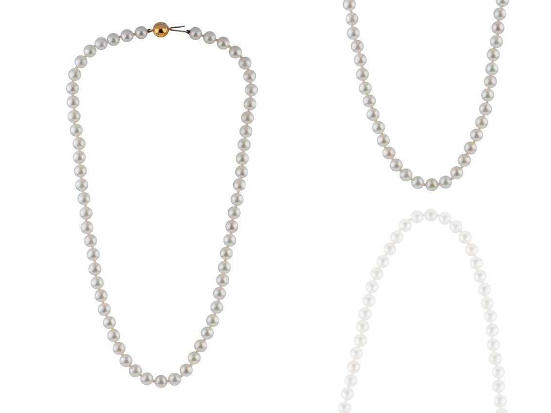 Collier Akoya Zuchtperlen 6,5mm Diamanten Länge 440mm 