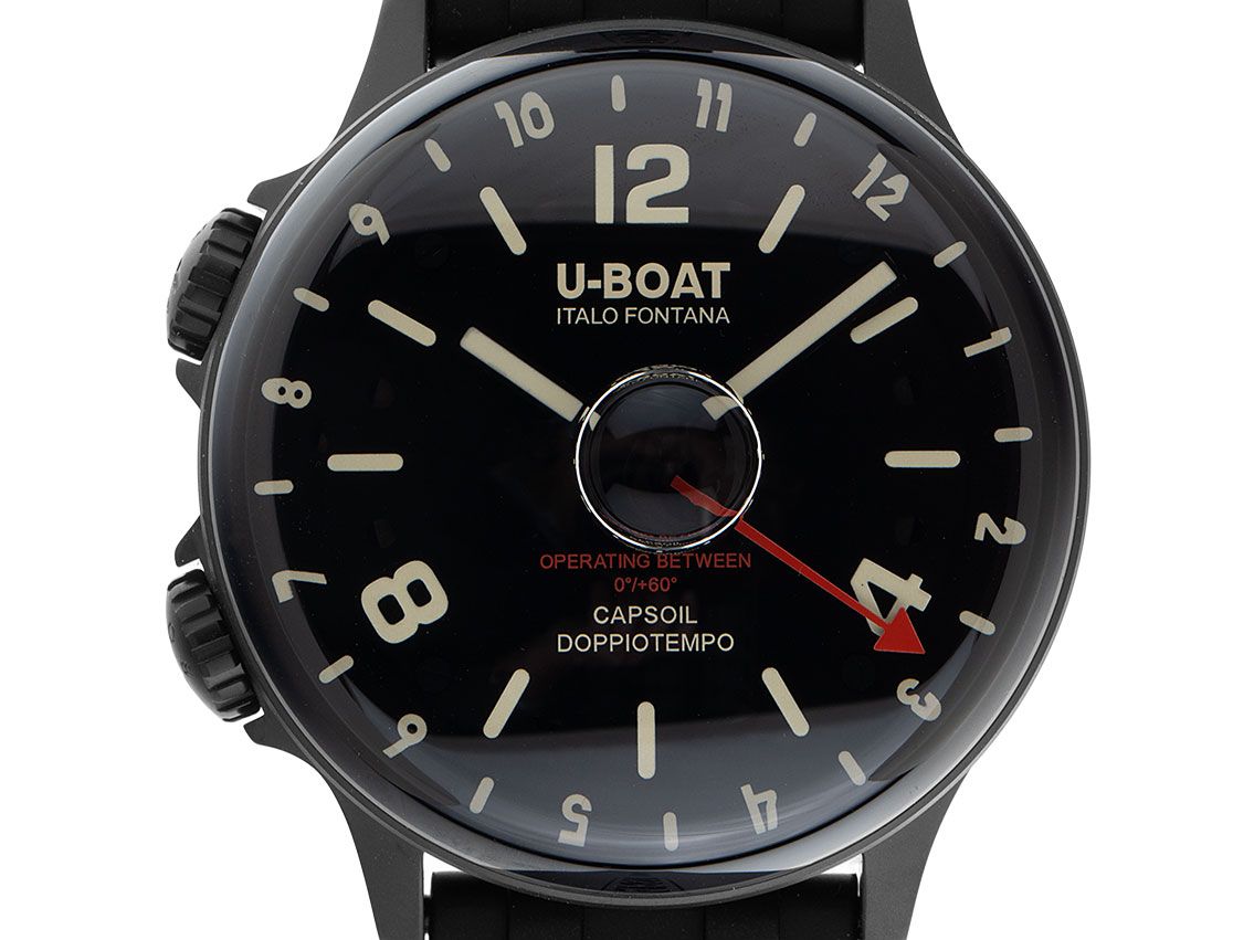 U-Boat Capsoil Doppiotempo DLC Black Stahl elektromechanisch GMT Armband Kautschuk 45mm Ref.8770 Box&Pap. Full Set Neu 
