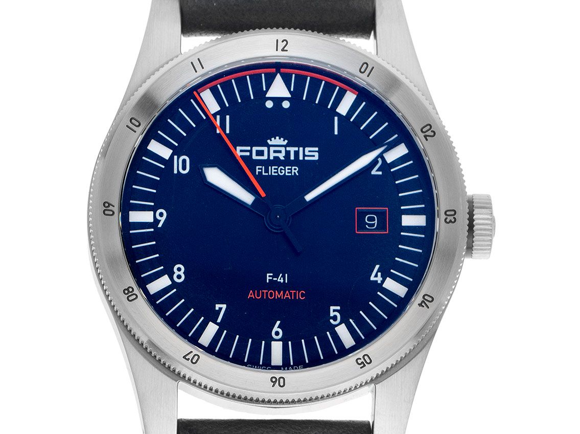 Fortis Flieger F-41 Midnight Blue Stahl Automatik Armband Leder 41mm Ref.F4220013 Box&Pap. Full Set Neu