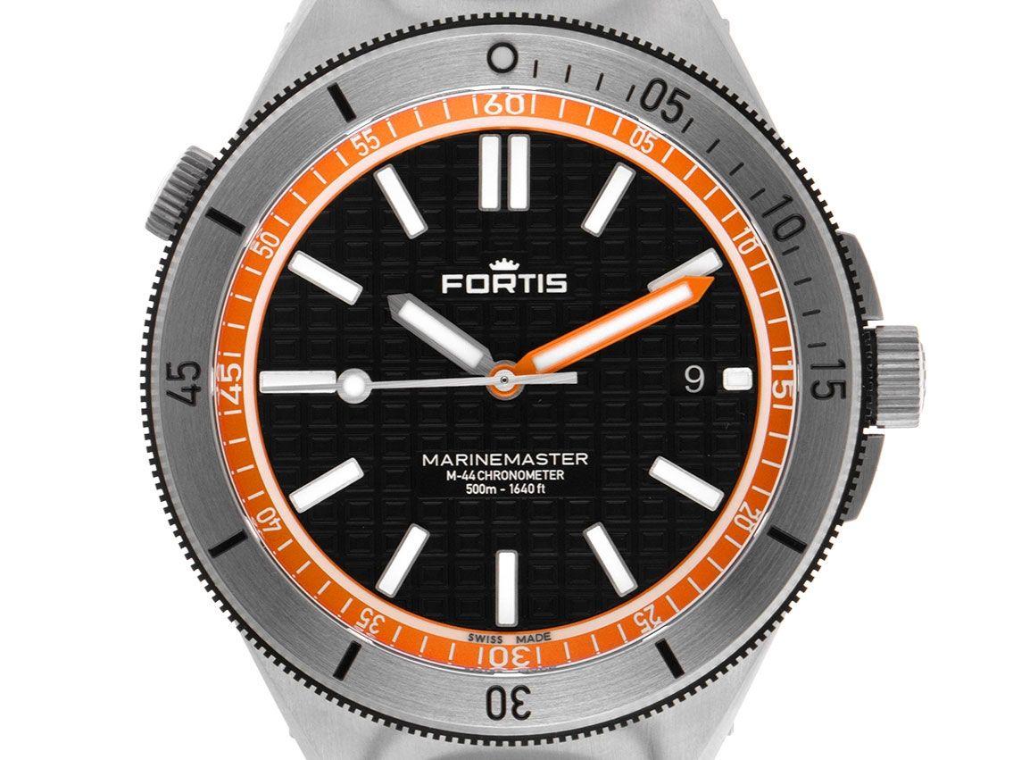 Fortis Marinemaster M-44 Amber Orange Stahl Automatik Armband Stahl 44mm Ref.F8120014 Box&Pap. Full Set Neu