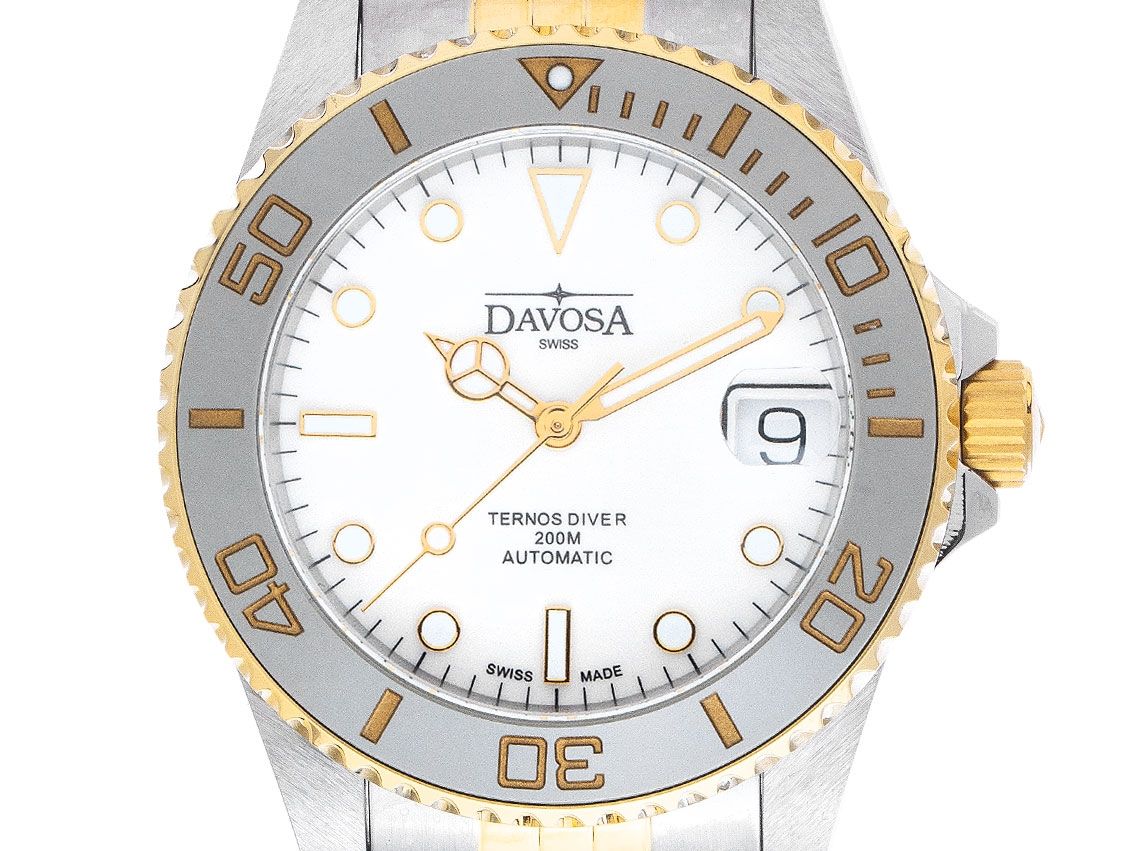 Davosa Ternos Medium Stahl PVD Gold Keramik Automatik Armband Stahl PVD Gold 37mm Box&Pap. Full Set Neu