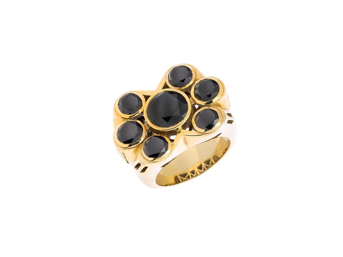 Ring 14kt Gelbgold 44,6g Diamanten schwarz 13,79ct mit Zertifikat