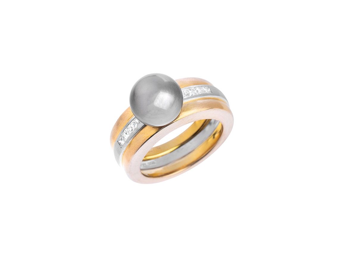 Ring 950 Platin 18kt Gelbgold 17,2g Diamanten 0,32ct Tahiti Zuchtperle 