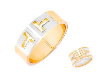 Tiffany Set Armreif Ring 18kt Gelbgold Keramik orig. Box