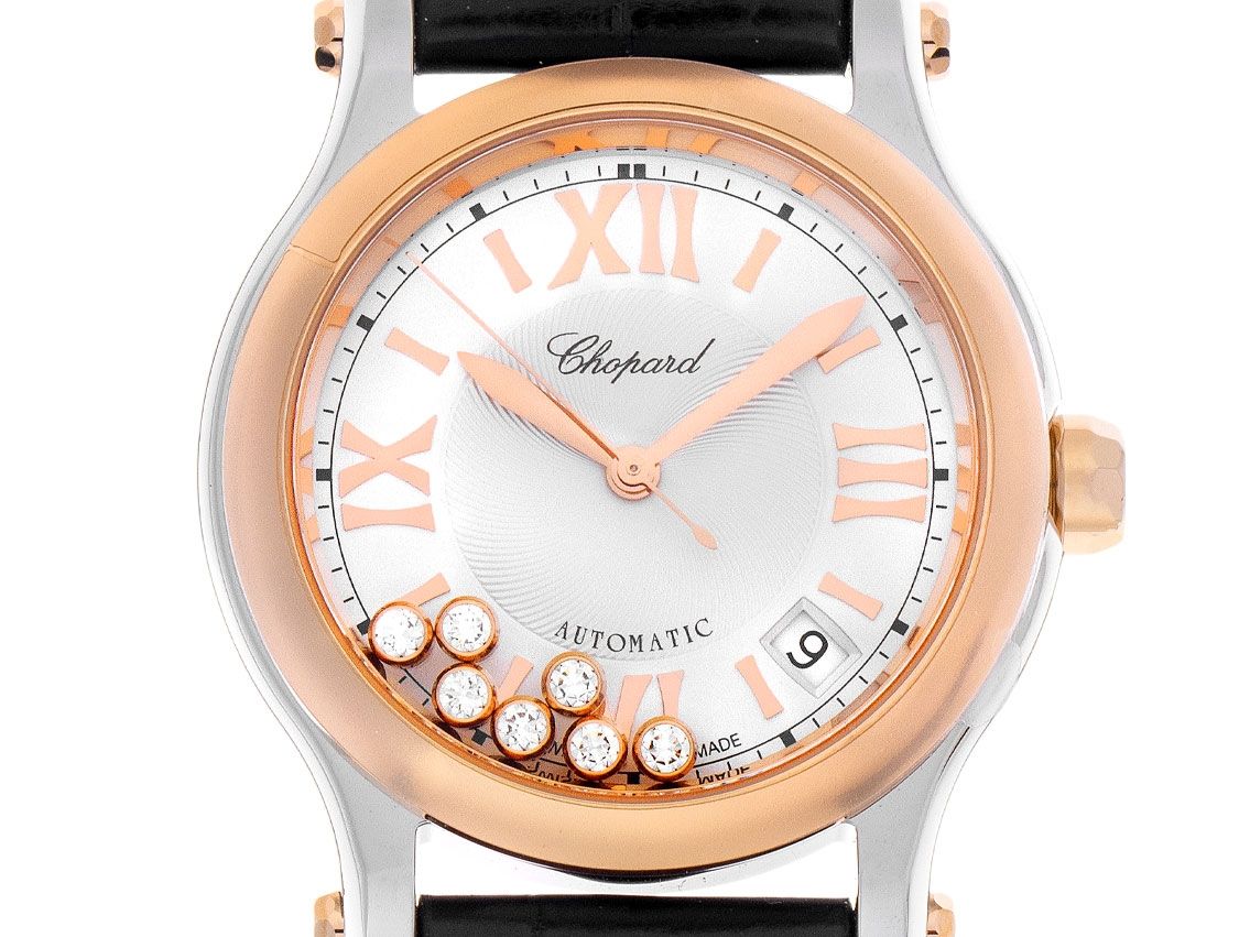 Chopard Happy Sport Stahl / 18kt Roségold Diamanten Automatik Armband Leder 36mm Bj.2022 Box&Pap. Full SetUngetragen