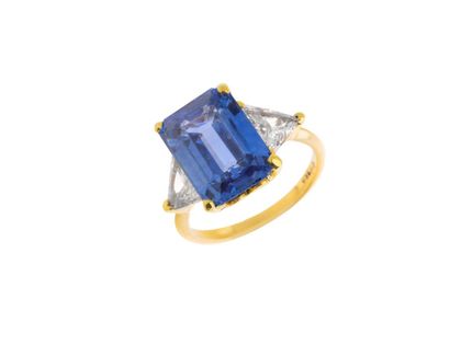Ring 18kt Gelbgold 4,9g Diamanten 1,50ct Saphir 7,00ct