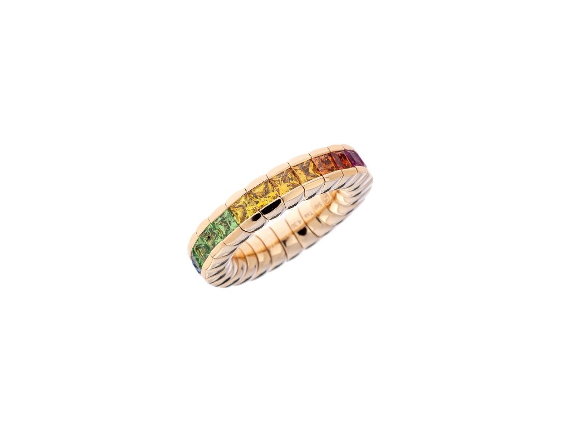 Scheffel Ring Stretch Regenbogen 18kt Gelbgold Saphire 4,3ct
