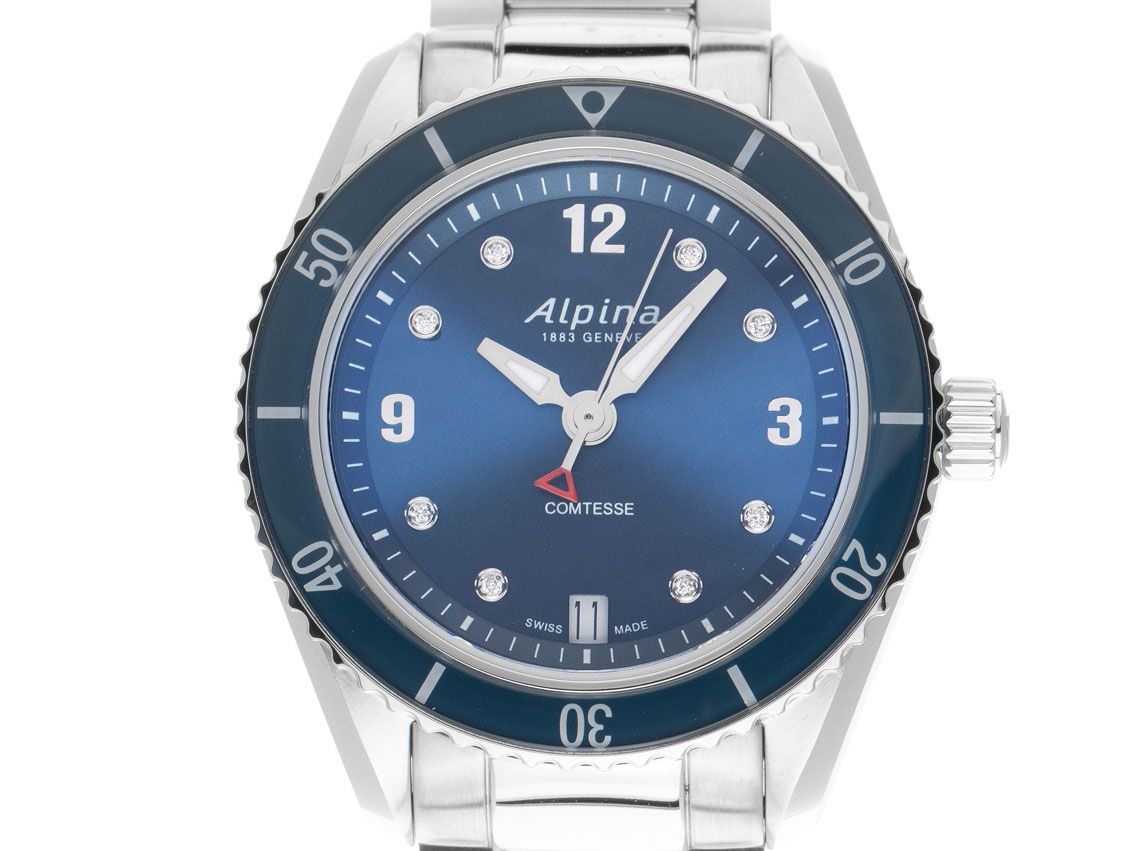 Alpina Comtesse Sport Lady Stahl Diamanten Quarz Armband Stahl 34mm Ref.AL-240ND3C6B Box&Pap. Full Set Neu