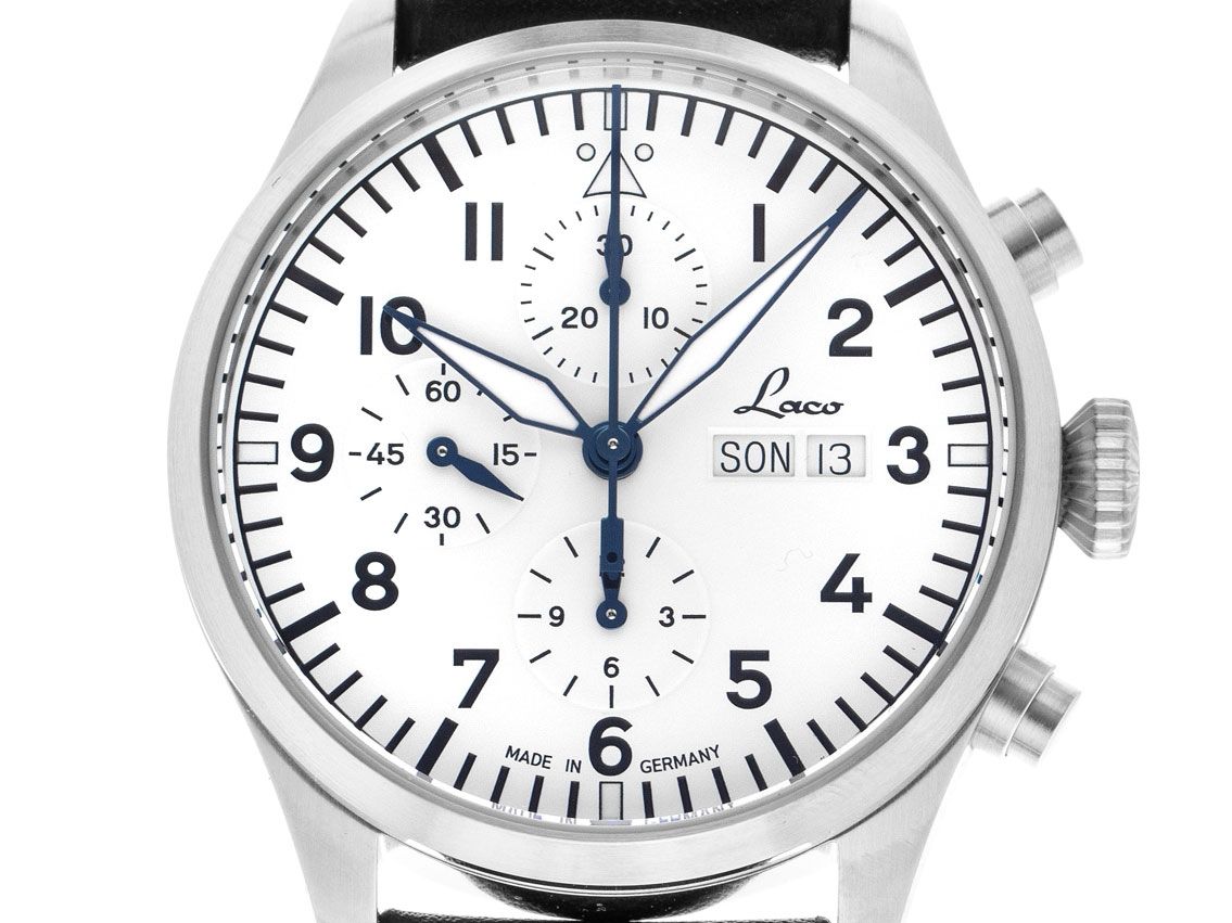 Laco Kiel.2 Weiß - Edelstahl - Armand Leder - 43mm - Neu 