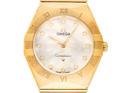 Omega Constellation 18kt Gelbgold Diamanten Perlmutt Quarz Armband 18kt Gelbgold 28mm Ref.131.50.28.60.55.002 Box&Pap. Full Set Ungetragen