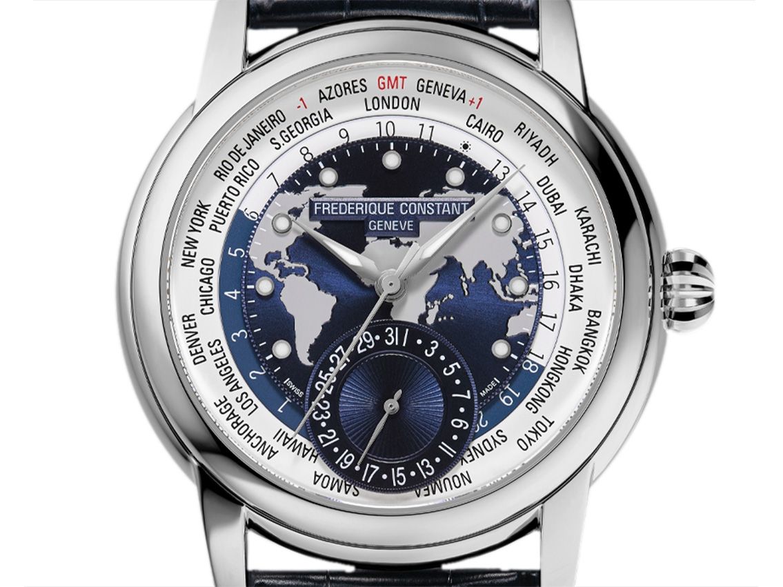 Frederique Constant Manufacture Classic Worldtimer Stahl Automatik Armband Krokoleder Faltschließe Limitiert 42mm Ref.FC-718WM4H6 Full Set Neu