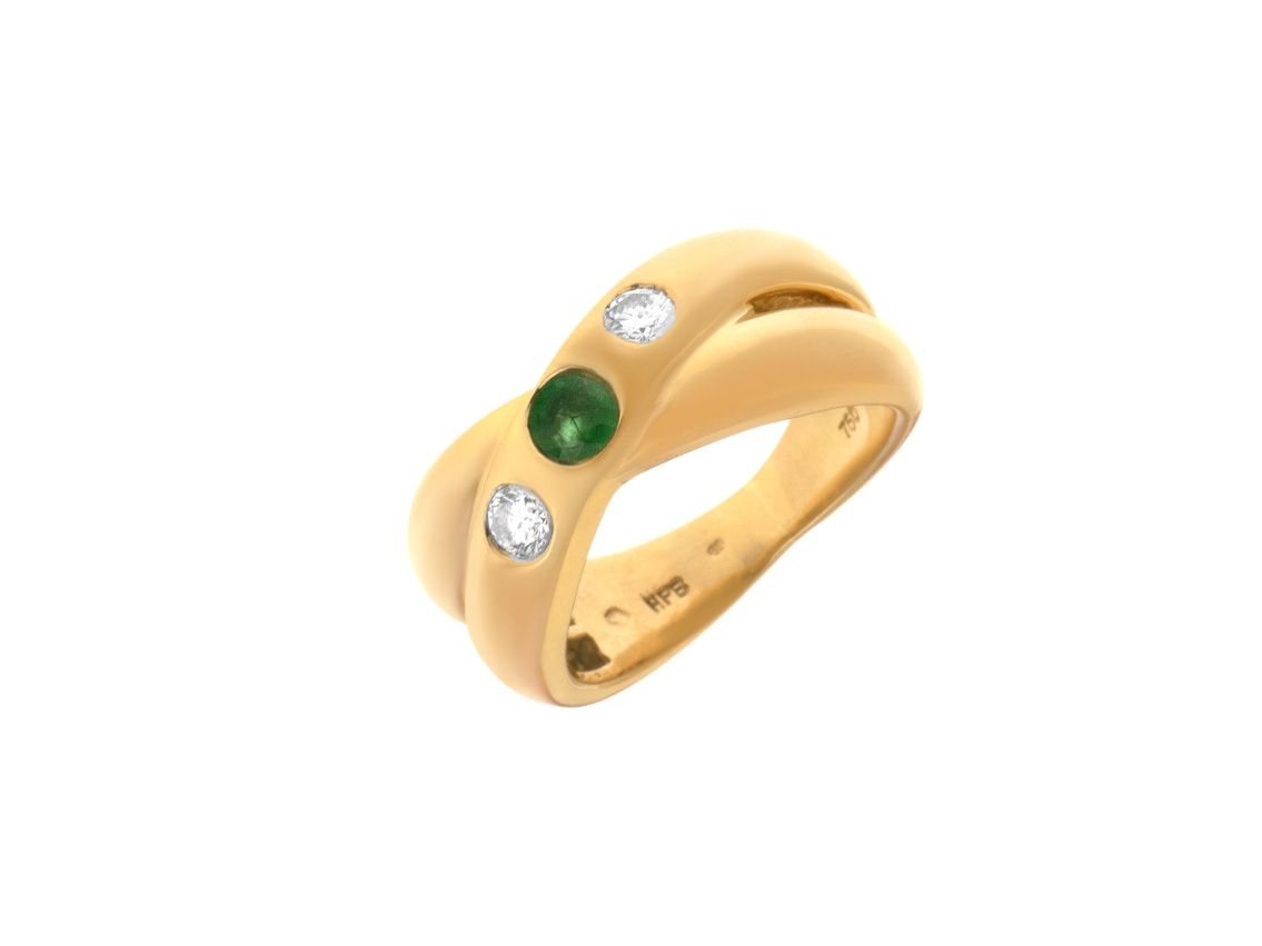 Ring 18kt Gelbgold 7,7g Diamanten 0,20ct Smaragd 