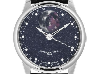 Schaumburg Watch MooN Galaxy Planetarium Stahl Automatik Mondphase Armband Leder 43mm Box&Pap. Full Set Neu