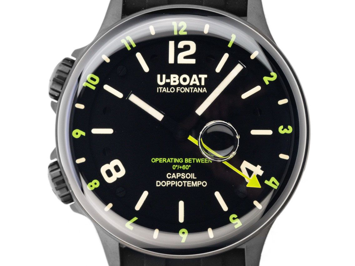 U-Boat Capsoil Doppiotempo DLC Stahl Black elektromechanisch GMT Armband Kautschuk 45mm Ref.8840 Box&Pap. Full Set Neu 
