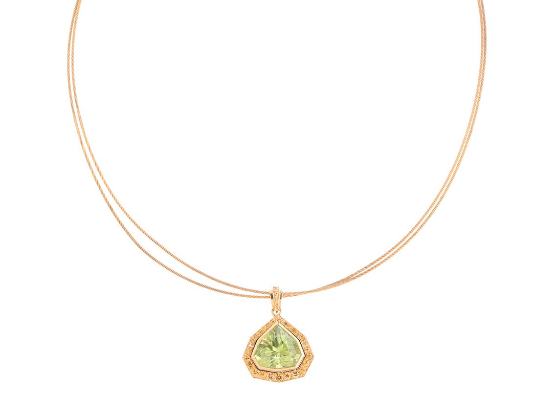 Halskette Anhänger 18kt Roségold 14,8g Peridot 10,13ct Mandarin Granate 1,50ct 420mm