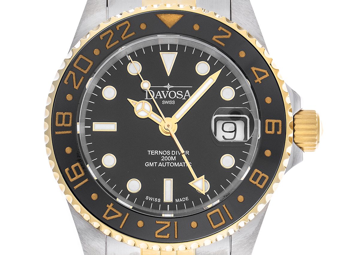 Davosa Ternos GMT Stahl PVD Gold Keramik Automatik Armband Stahl PVD Gold 40mm Ref.161.591.05 Box&Pap. Full Set Neu