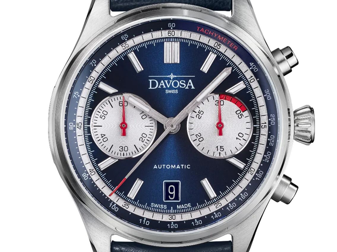 Davosa Newton Pilot Rally Chronograph Stahl Automatik Armband Leder limitiert Ref.161.536.45 Full Set Neu