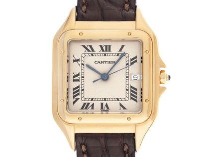 Cartier Panthere GM großes Modell 18kt Gelbgold Quarz Armband Leder 36x27mm Ref.887968 Bj.1990 Box&Beschr. Sehr gut Vintage