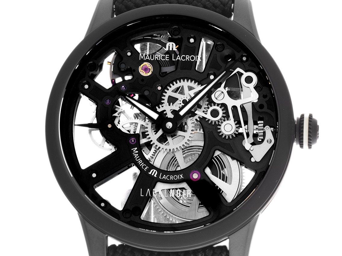 Maurice Lacroix Masterpiece Skeleton Label Noir Stahl DLC Handaufzug Armband Textil Leder Faltschließe43mm Ref.MP7228-DLB04-090-2 Bj.2024 Box&Pap. Full Set Neu