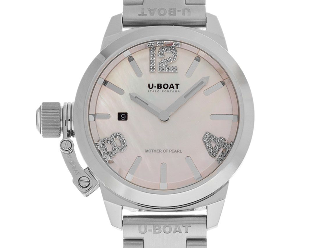U-Boat Classico Lady Pink Stahl Diamanten Perlmutt Quarz Armband Stahl Ref.8898 Box&Pap. Full Set Neu
