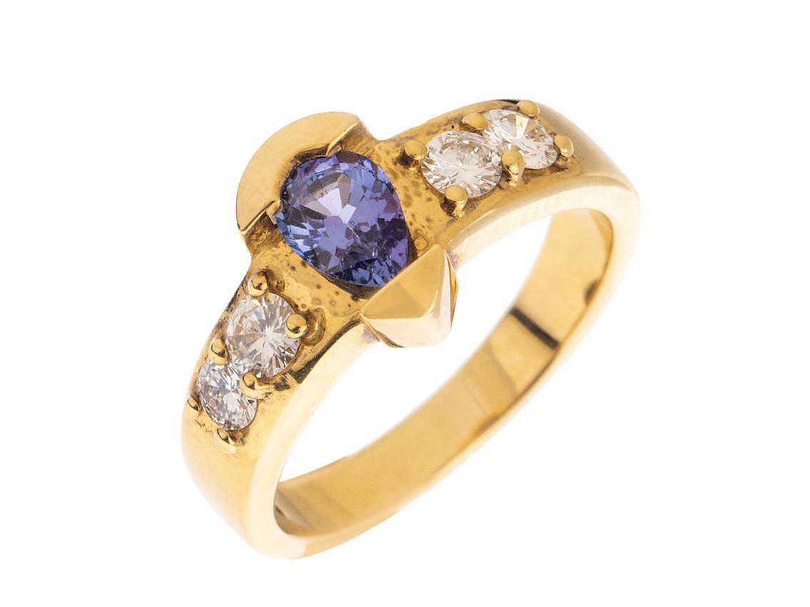 Ring 18kt Gelbgold 8,0g Diamanten 0,45ct Tansanit 0,70ct 