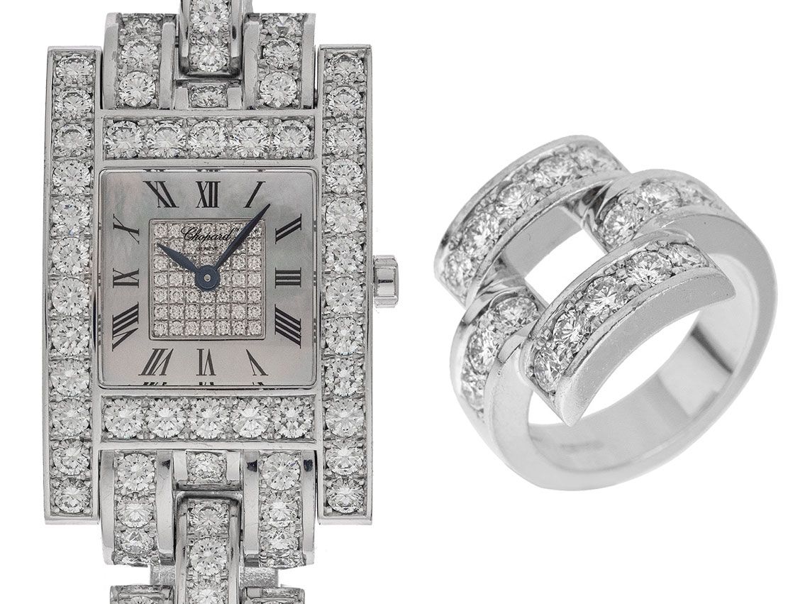 Chopard Schmuckset Damenuhr und Ring Diamanten 17,59ct Ref.106844-1002 original Box sehr gut Vintage