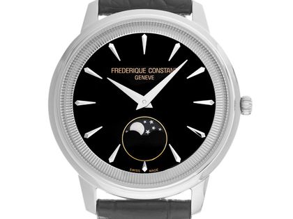 Frederique Constant Classics Mondphase Stahl Quarz Armband Krokoleder 37mm Ref.FC-206B3S6 Full Set Neu
