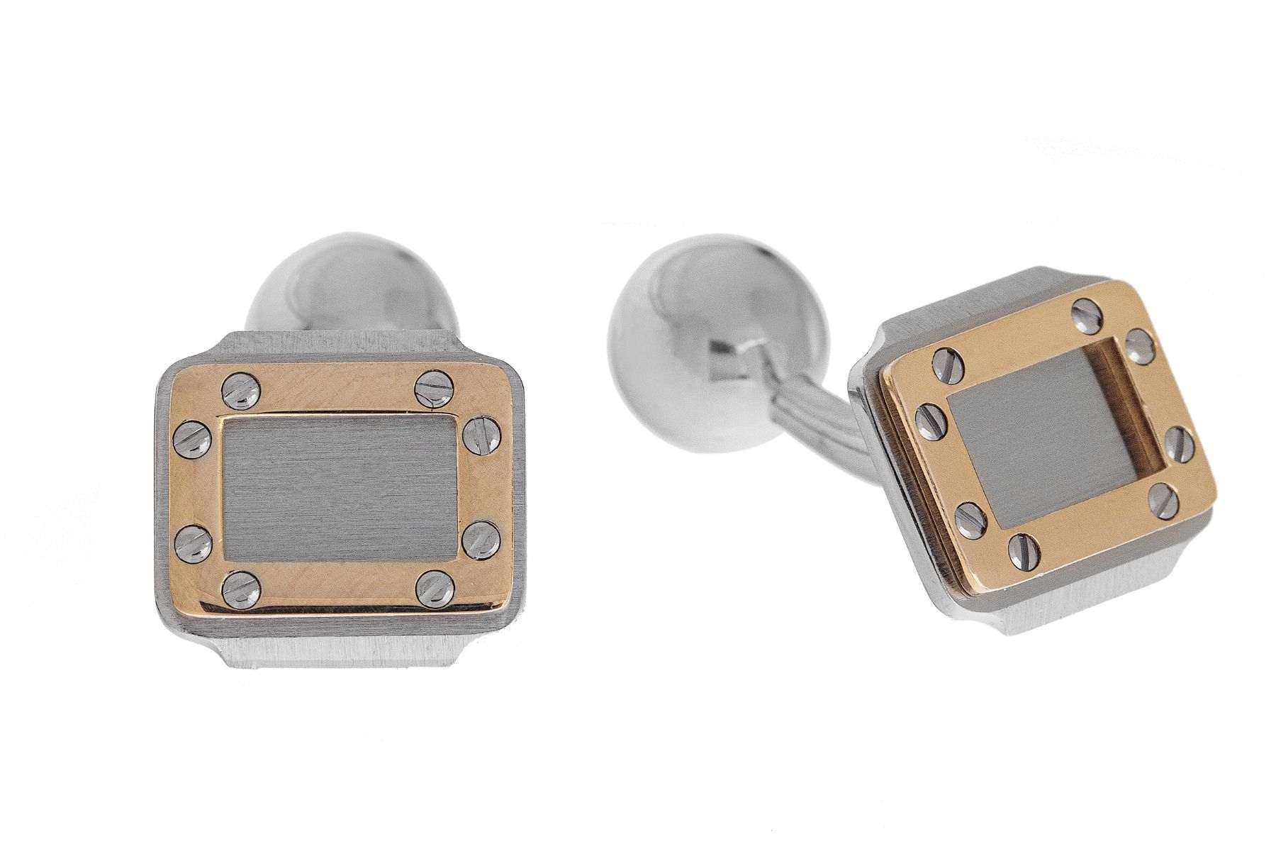 Cartier Manschettenknöpfe Stahl 18kt Gelbgold 9,5g mit Box