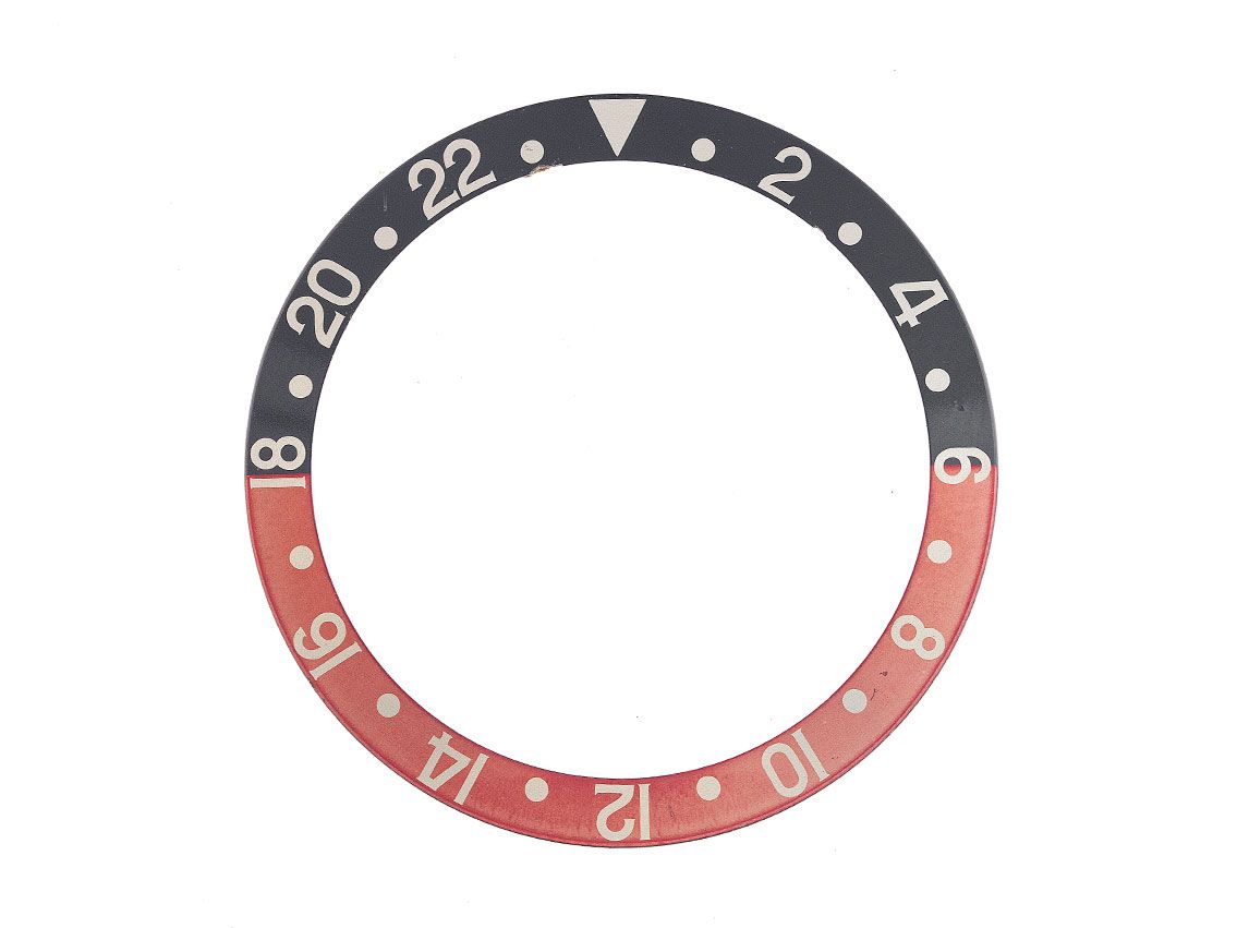 Rolex Zubehör - Lünetten Inlay GMT rot schwarz Coke flat 4 Serif faded
