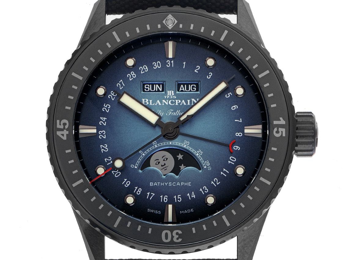 Blancpain Fifty Fathom Bathyscaphe Quantième Complet Phases de Lune Ref.5054 0140 O52A 2025 Full Set Ungetragen