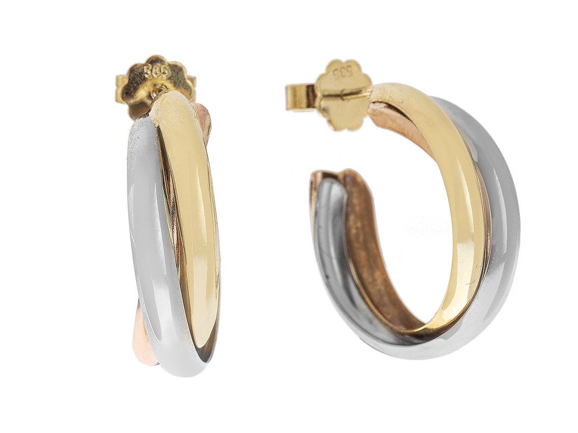 Ohrschmuck Creolen Tricolor 14kt Gelbgold 14kt Weißgold 14kt Roségold 5,3g