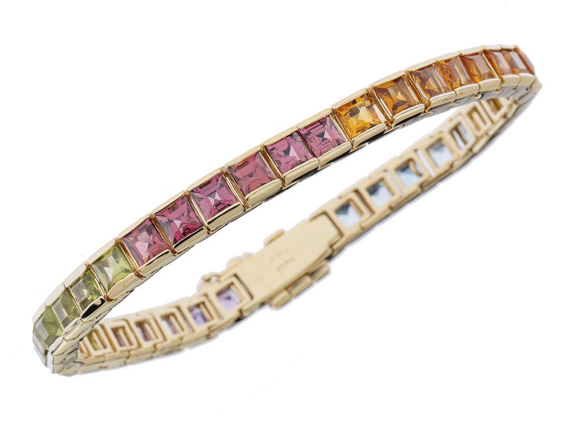Armband Tennis 18kt Gelbgold 31,0g Amethyst Aquamarin Turmalin Citrin 170mm