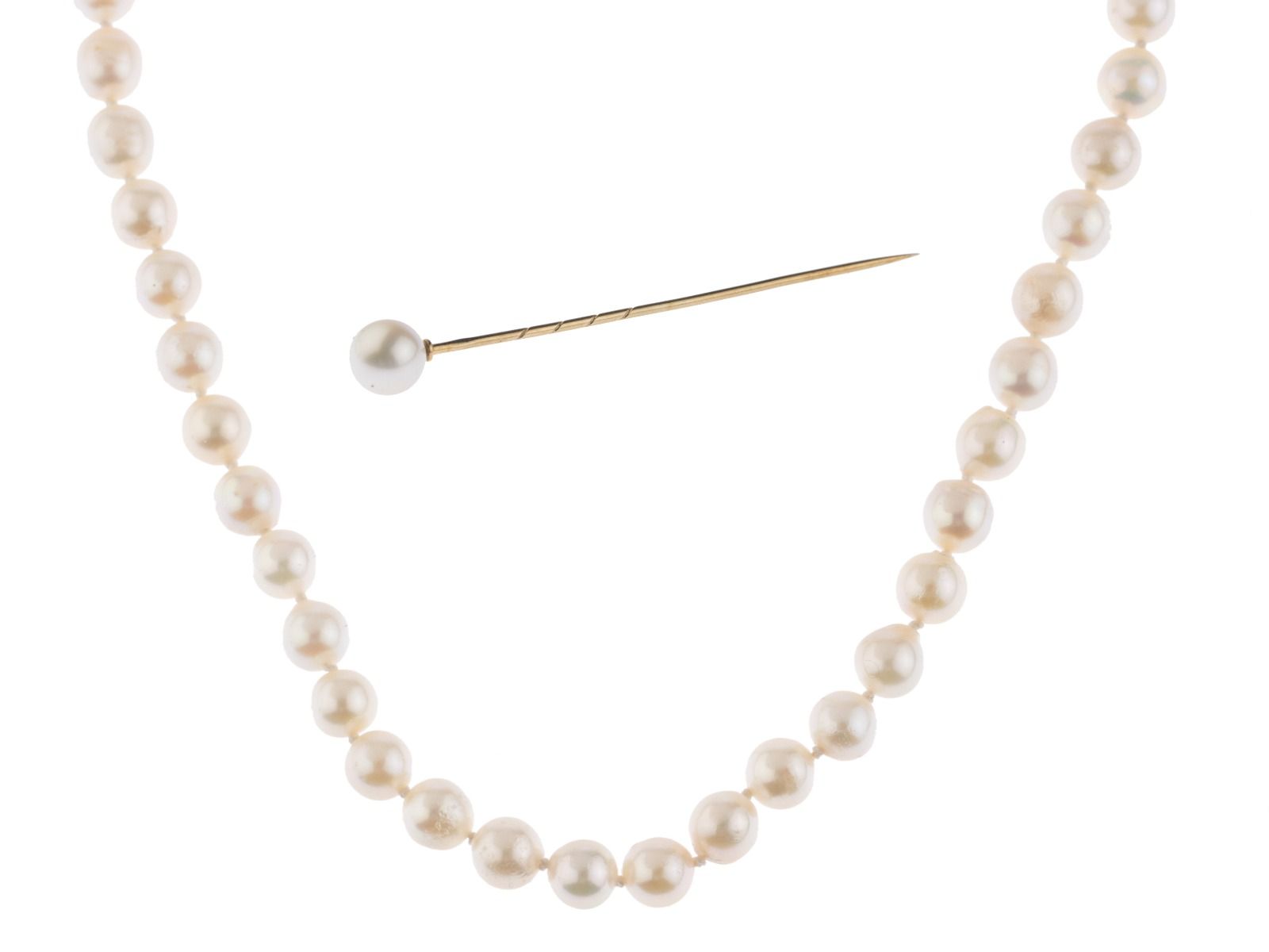 Halskette Anstecknadel Akoya Zuchtperlen 14kt Gelbgold 23,5g 6,5mm 450mm 