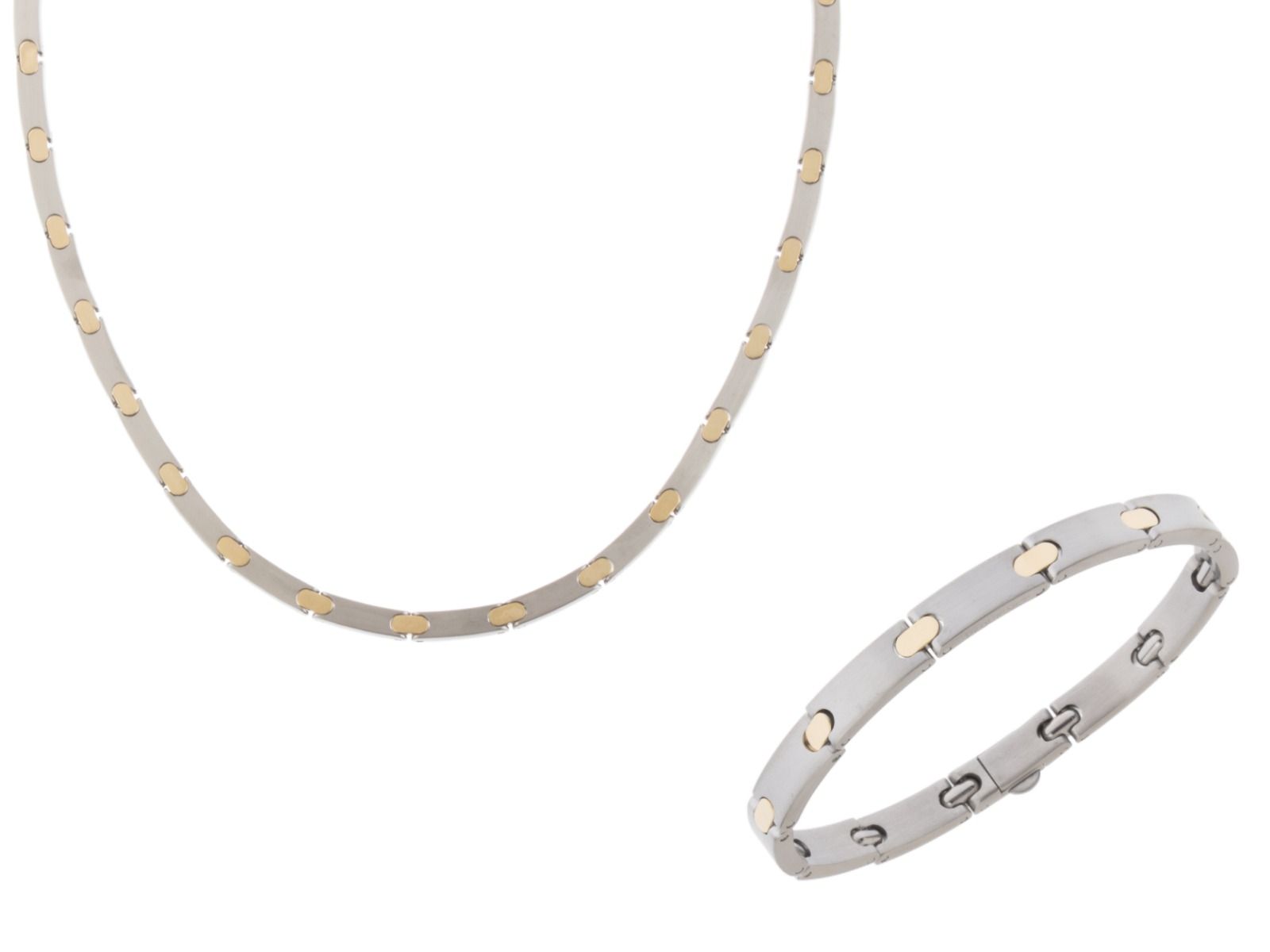 Pequignet Schmuckset Halskette Armband Stahl 18kt Gelbgold 76,9g 