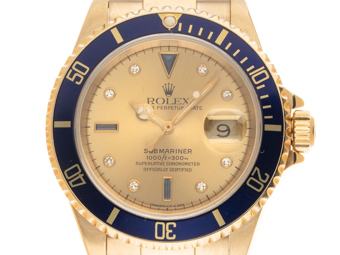 Rolex Submariner Date Serti 18kt Gelbgold Ref.16618 1988 Full Set Original unpoliert