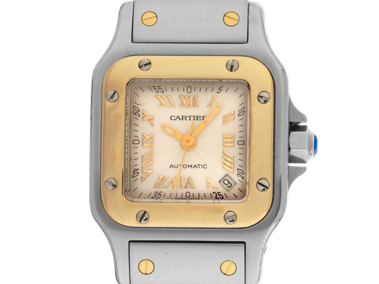 Cartier Santos Galbee Date PM Kleines Modell Ref.2423 2001 Box&Beschreibung sehr gut Vintage 