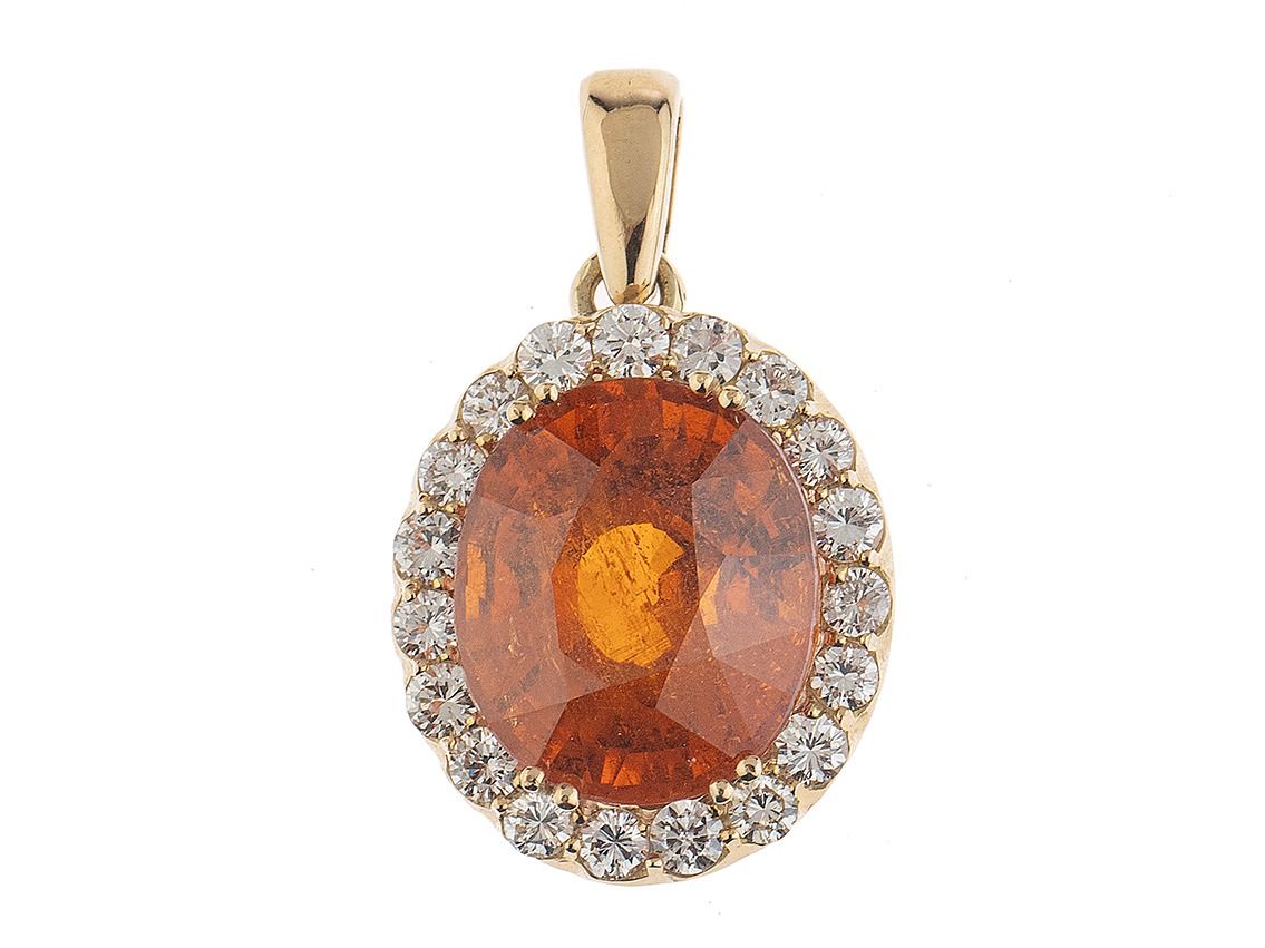 Anhänger 18kt Gelbgold 12,6g Mandarin Granat 22ct Diamanten 2,0ct